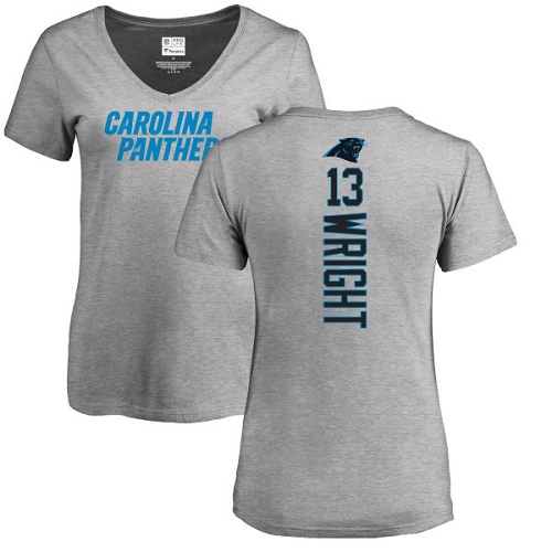 Carolina Panthers Ash Women Jarius Wright Backer V-Neck NFL Football #13 T Shirt